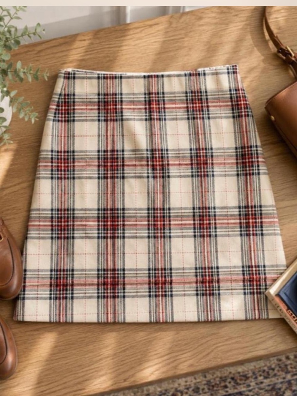 Classic Plaid Mini Skirt - Cream Red Black